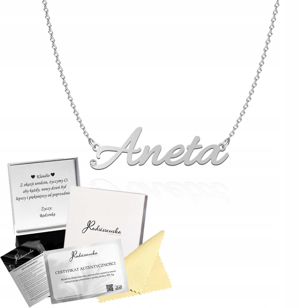 Stříbrný náhrdelník s jménem Aneta Řetízek 925 Dárek Dedikace Bonus