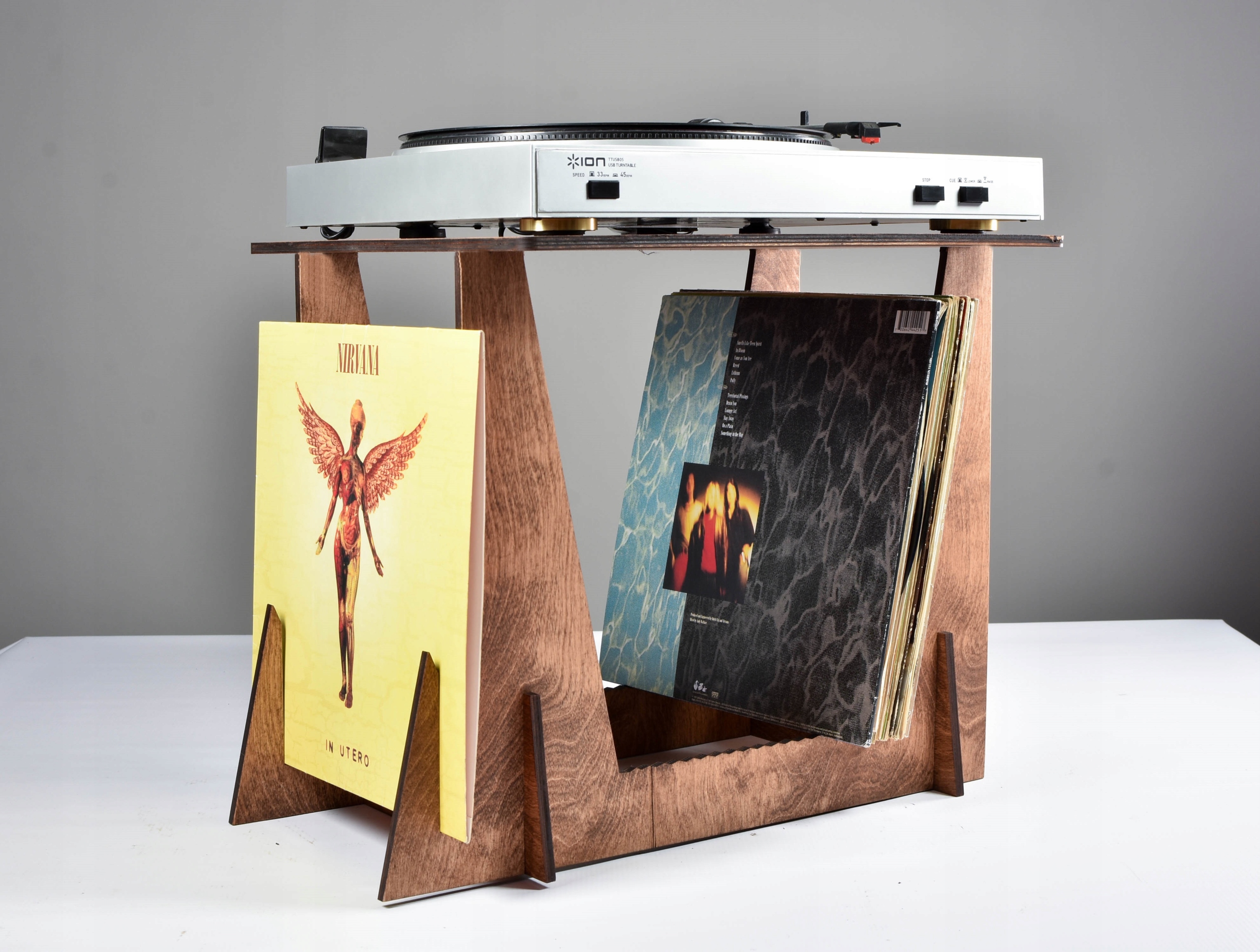 Stojan na gramofon a vinylové desky police regál skříňka pořadač konzola