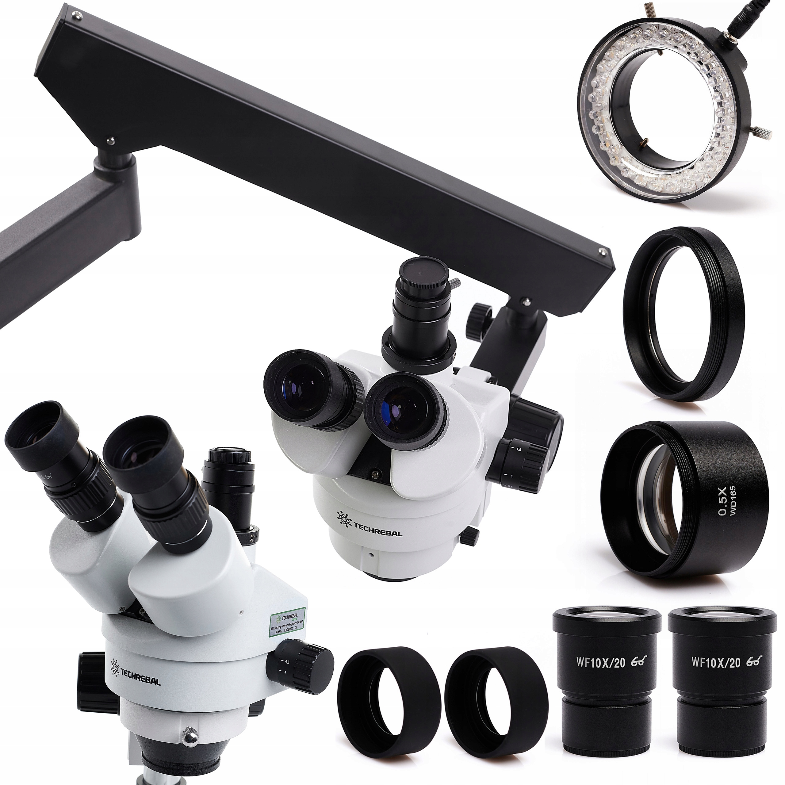 Stereoskopický Mikroskop Techrebal 22H 7-45X Led 56X Rameno Čočka 0,5X