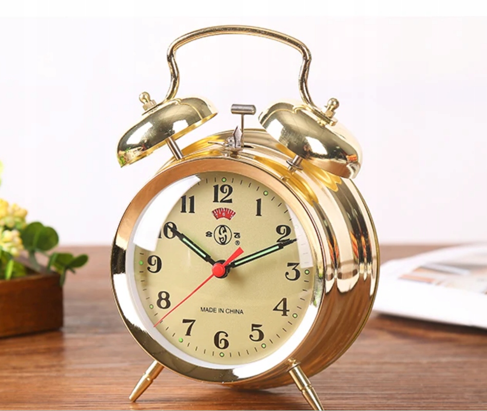 Budzik tradycyjny Ręczny Nakręcany Złoty