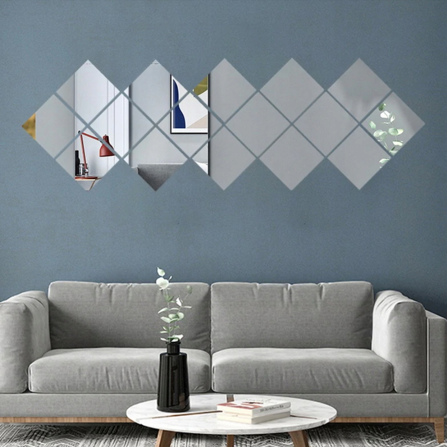 Samoprzylepne Naklejki Lustrzane Kwadraty 15x15cm 16 sztuk Kształt kwadrat