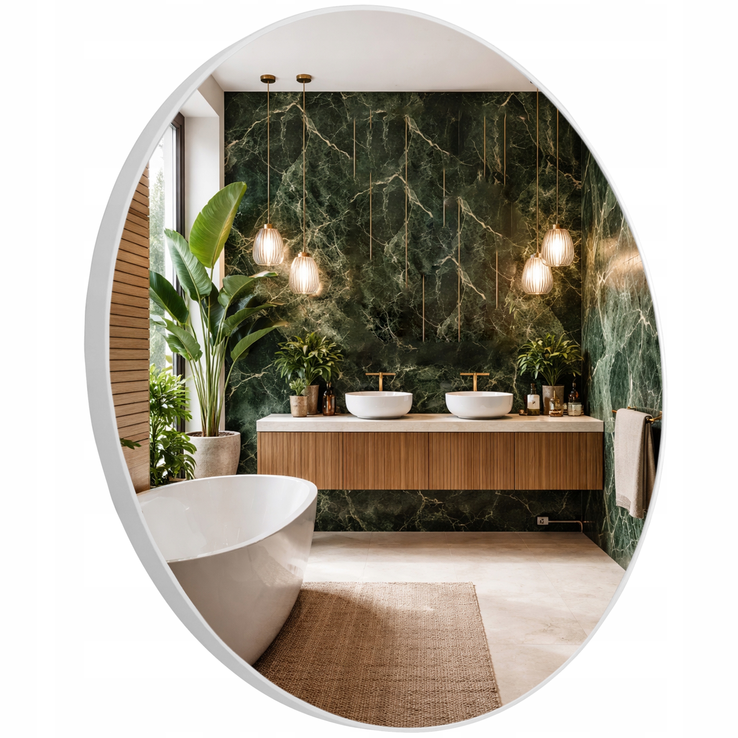 Zrcadlo Kulaté 90x90 Bílý Hliníkový Rám Loft Ozdobný Dekorativní