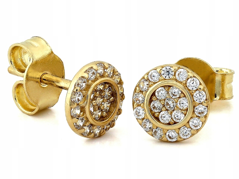 Náušnice zlaté 585 tyčinky. jemné kulaté šroubky s zirkony pro ženy