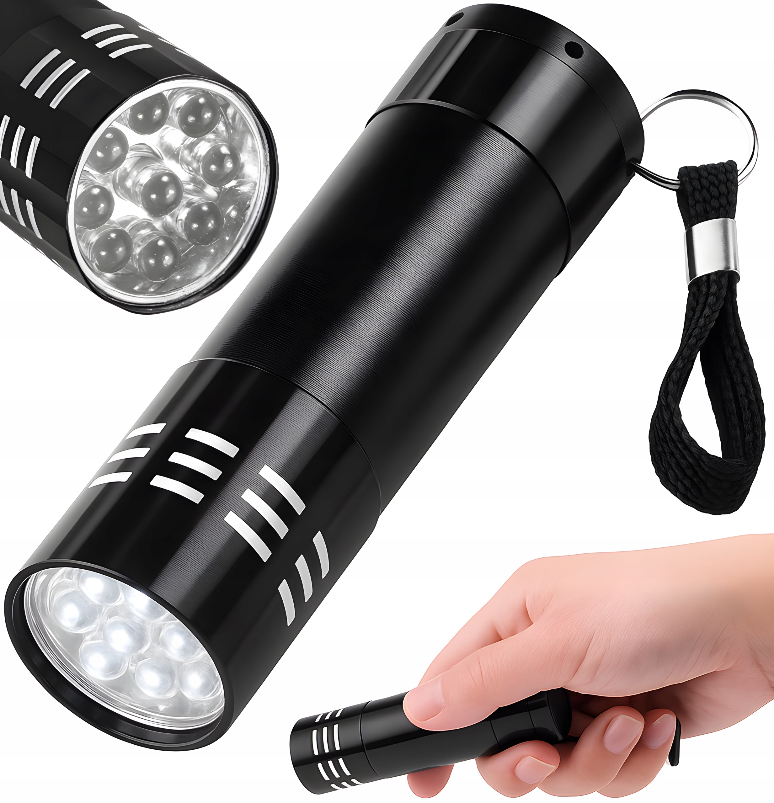 Mocna Latarka Led Mini Aluminiowa Wodoodporna Kieszonkowa Brelok 9xLED