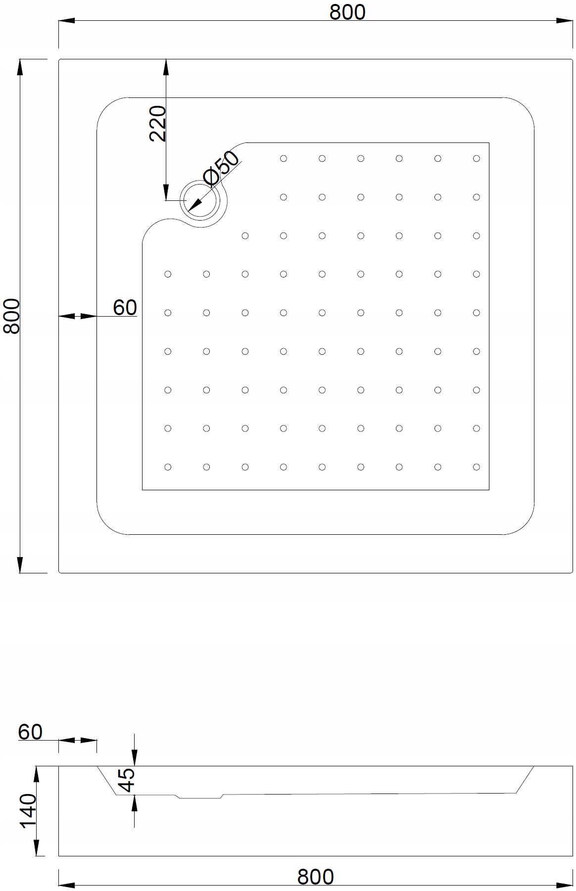 MEXEN RIO BRODZIK KWADRATOWY 80 x 80 cm NOGI SYFON Kształt kwadratowy
