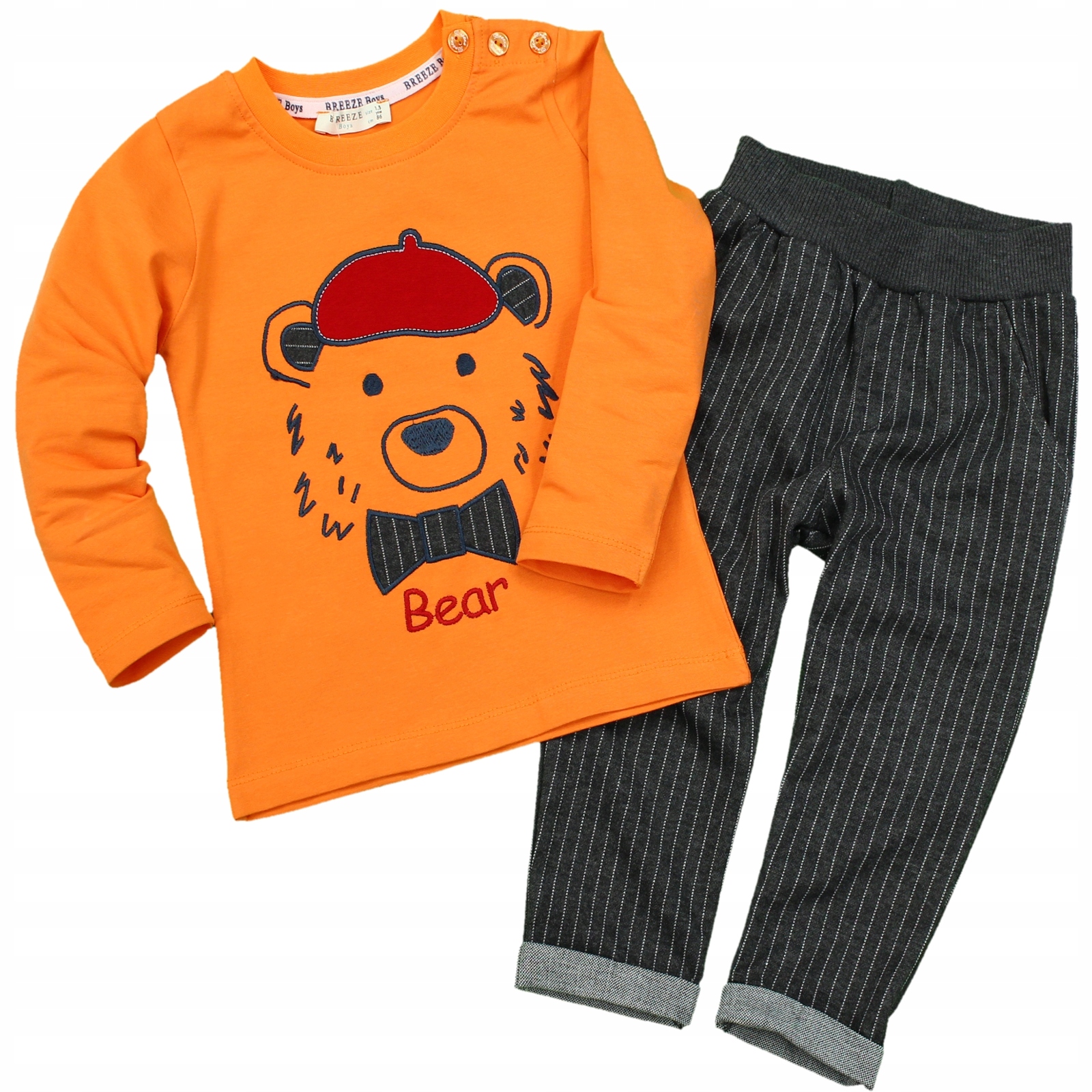 

Komplet Z Misiem Bluzka Spodnie Paski Bawełna 74