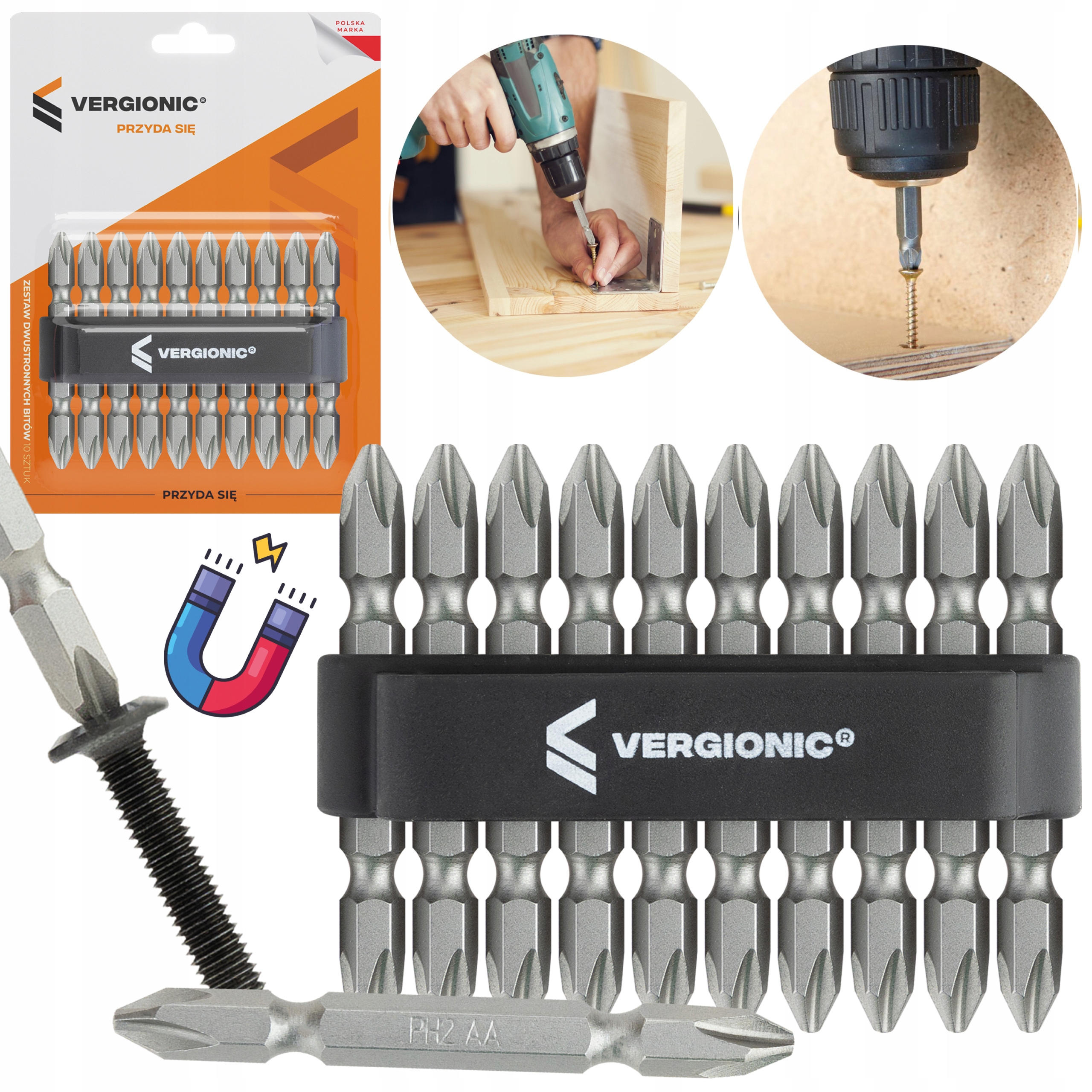 ZESTAW BITÓW BITY DO WKRĘTARKI DWUSTRONNE 10 szt. 65mm PH2 Bit do wkrętarek