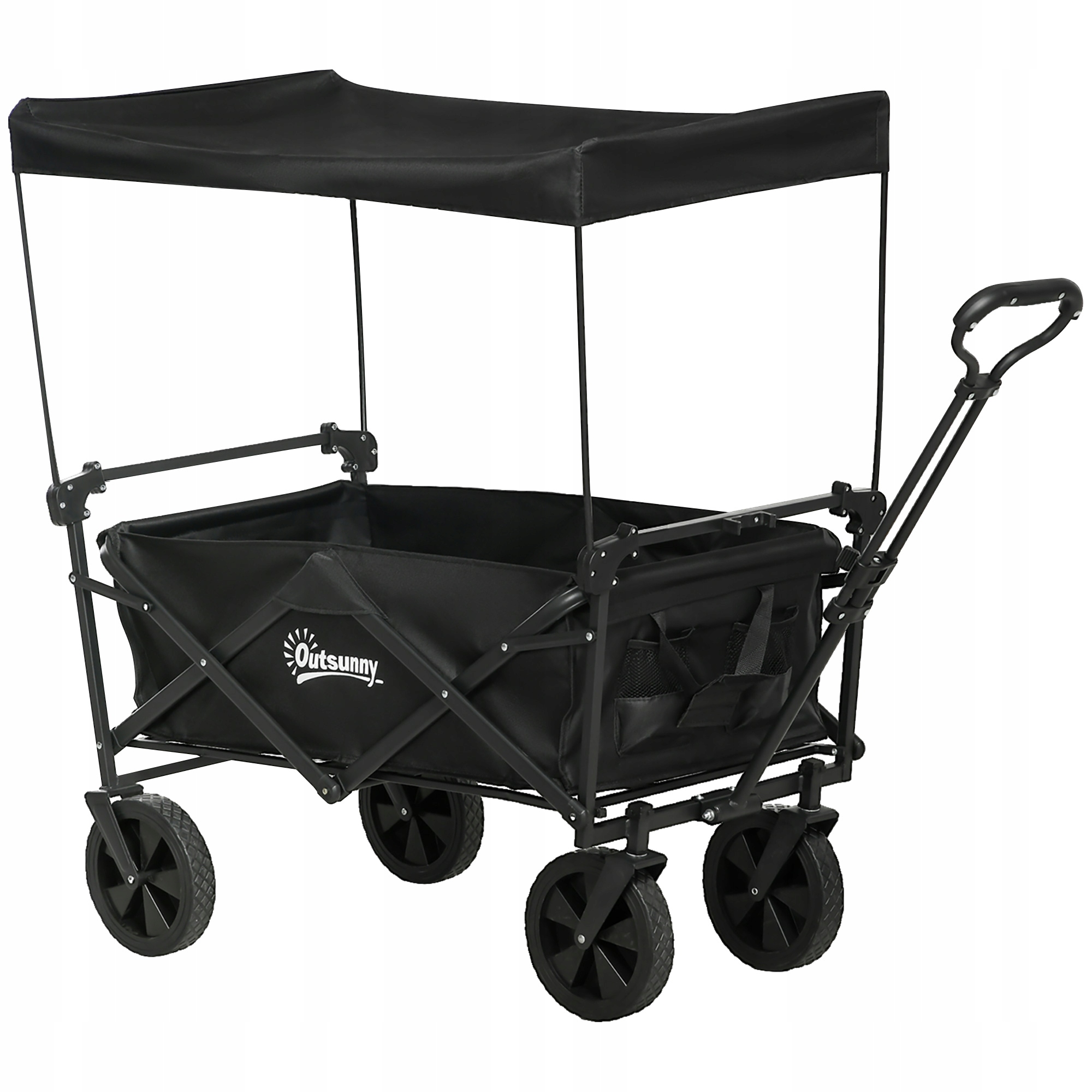 Skladací vozík so strechou, prepravný, s držadlom, záhradný, do 100 kg, čierny