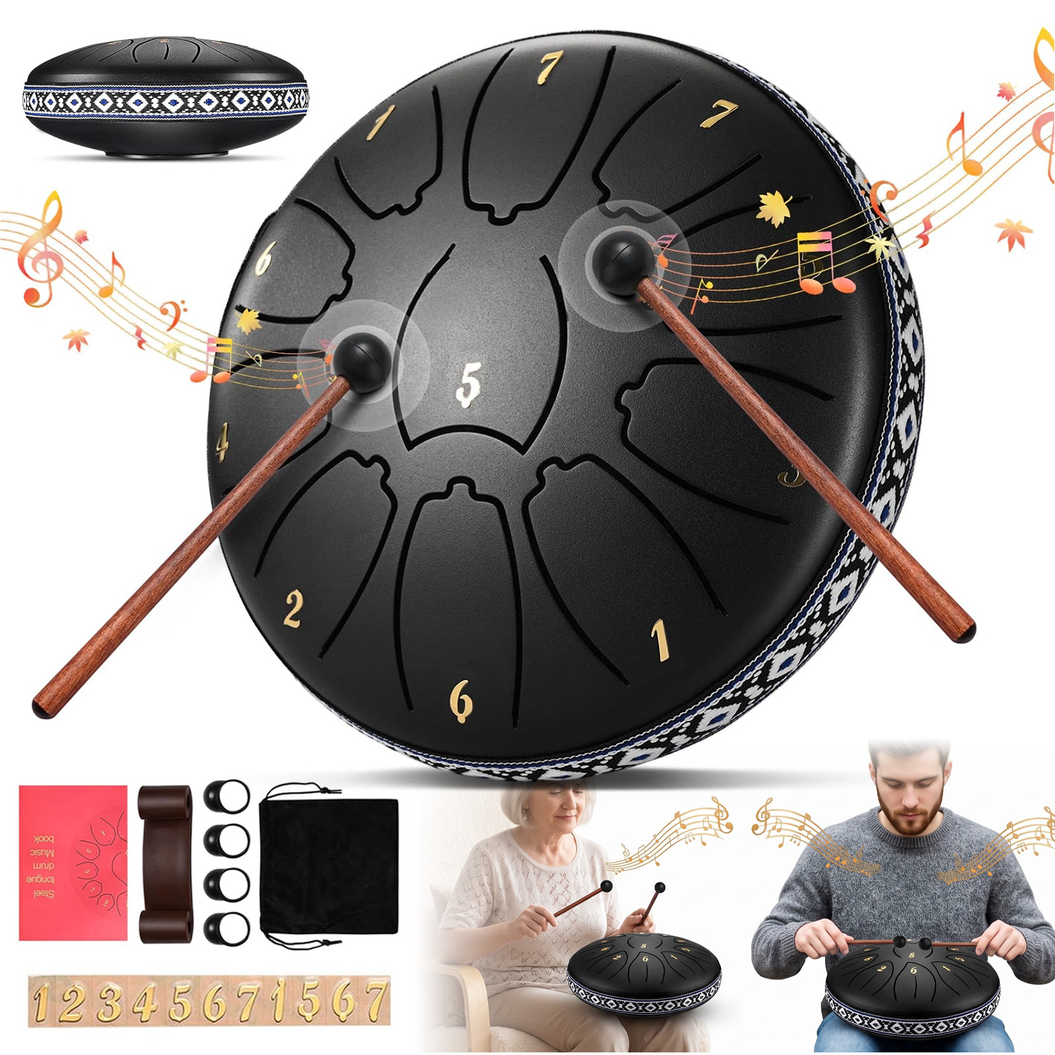 Jazykový buben Ocelový 11 tónů 6 palců Bicí nástroje Buben Handpan
