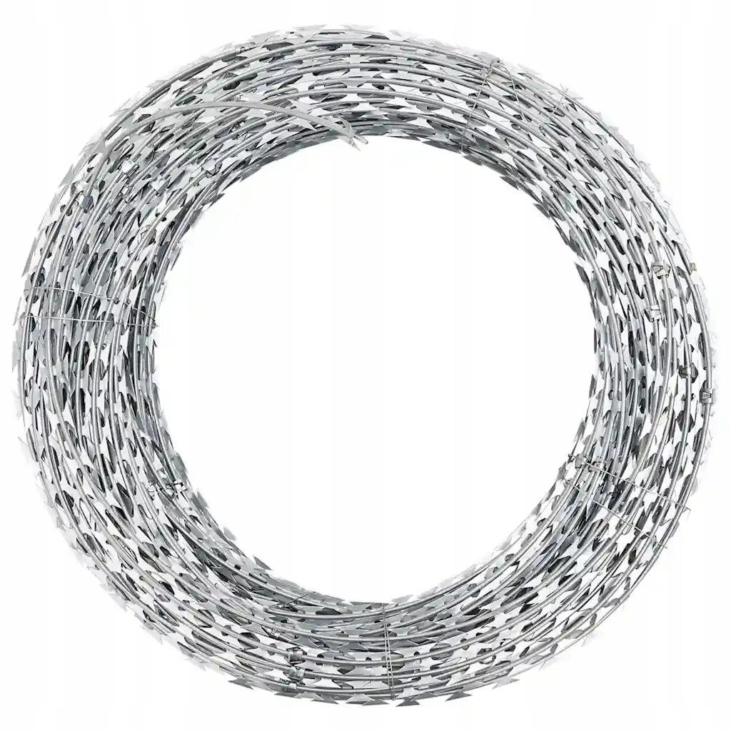 Galvanizovaný ostnatý drát, 100 m, průměr závitu 45 cm, rozteč čepelí