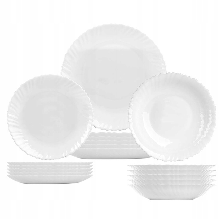 KOMPLET TALERZY SERWIS OBIADOWY 36EL ZESTAW OBIAD DLA 12 OSÓB BIAŁY SZKŁO Liczba osób 12