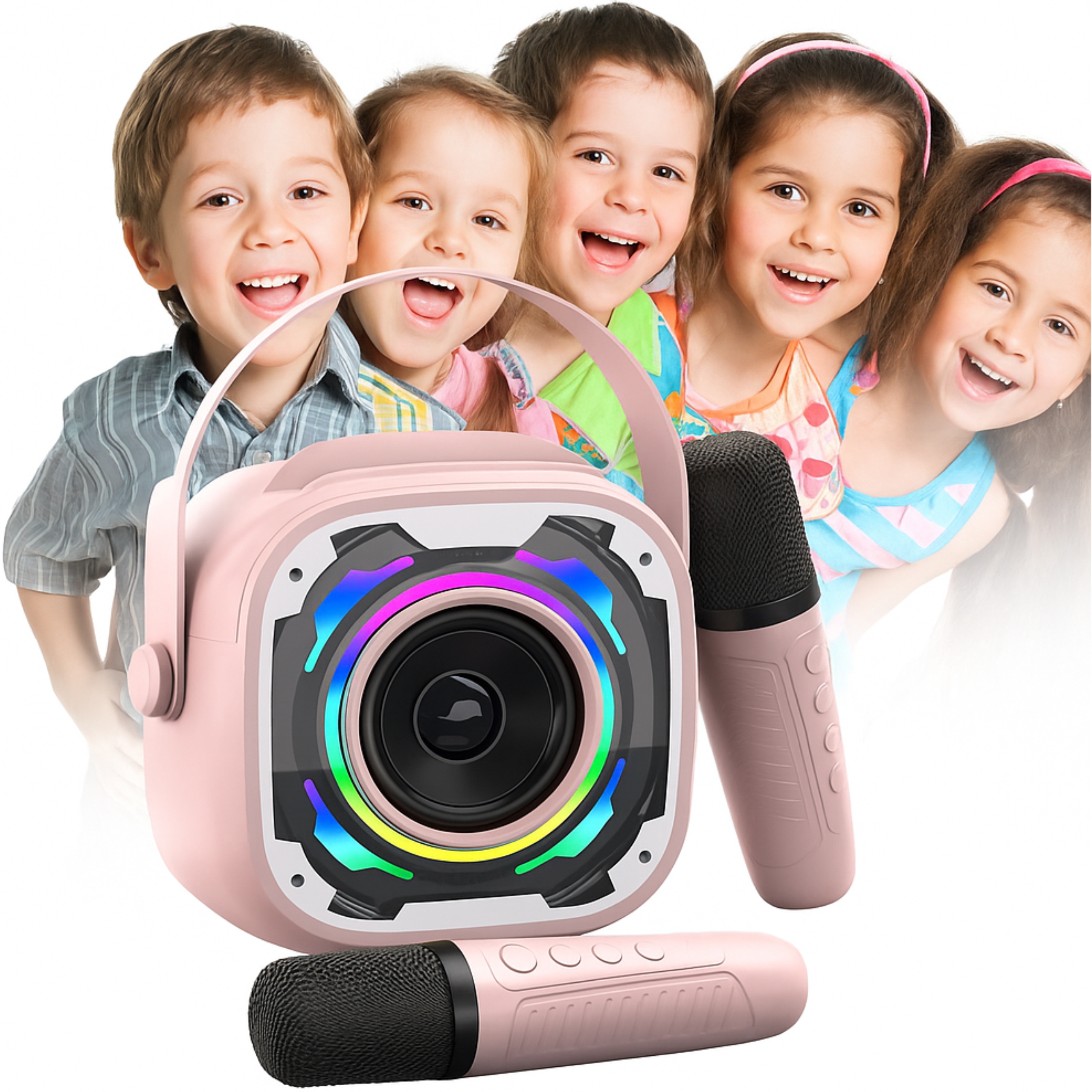 Bezprzewodowy Zestaw Karaoke Z Głośnikiem Bluetooth Led 2 Mikrofony