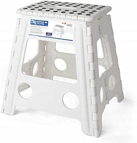 Skládací stolička, přenosná, bílá, 43 cm, nosnost 130 kg