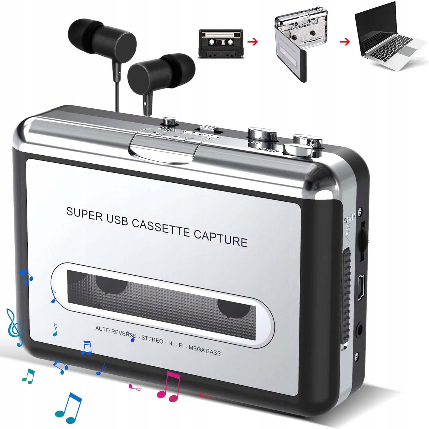 Odtwarzacz Kasetowy Discman Magnetofon Walkman Konwerter Usb MP3 Przenośny