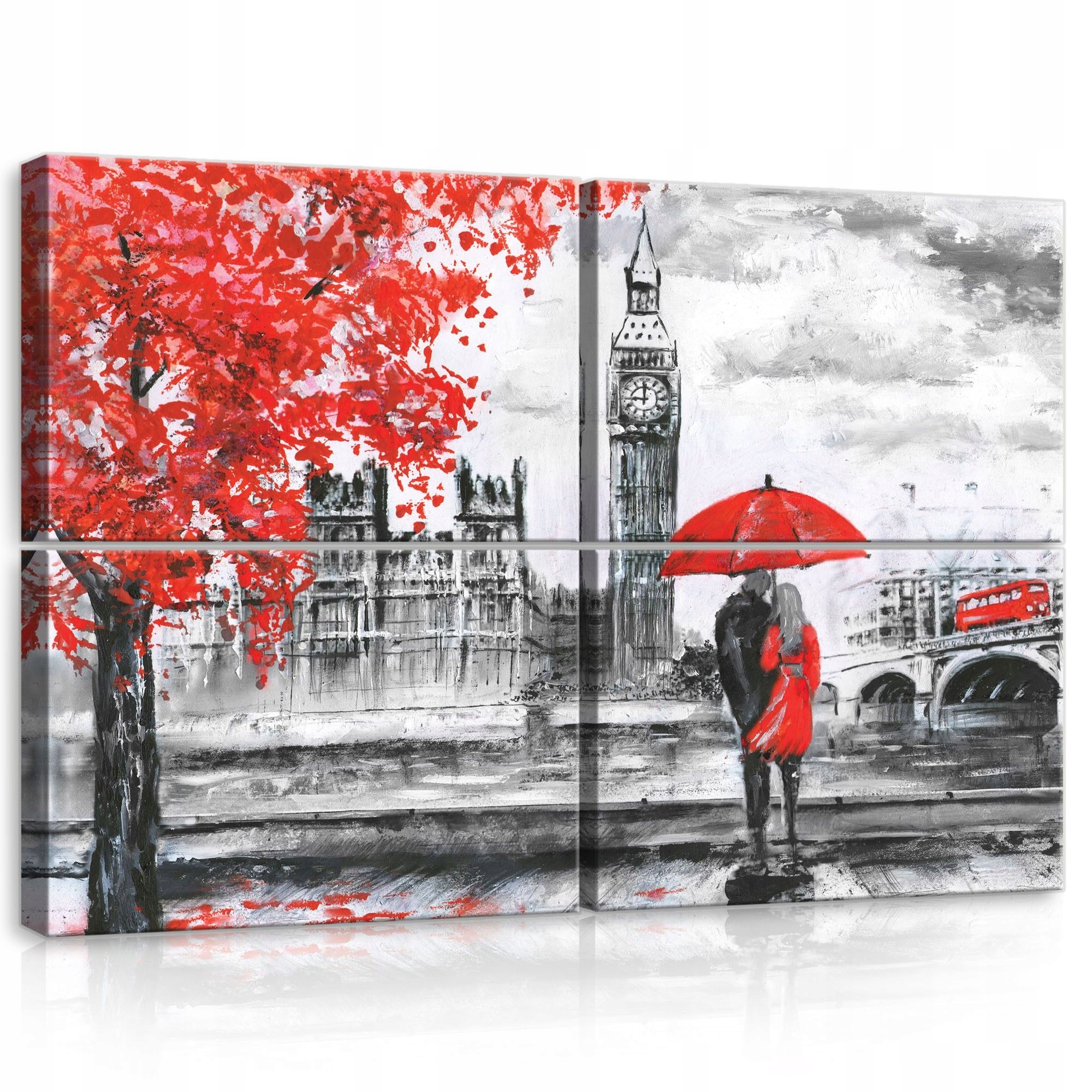 Obraz 120x80 Londýn Big Ben pár dážď mesto jeseň láska červená