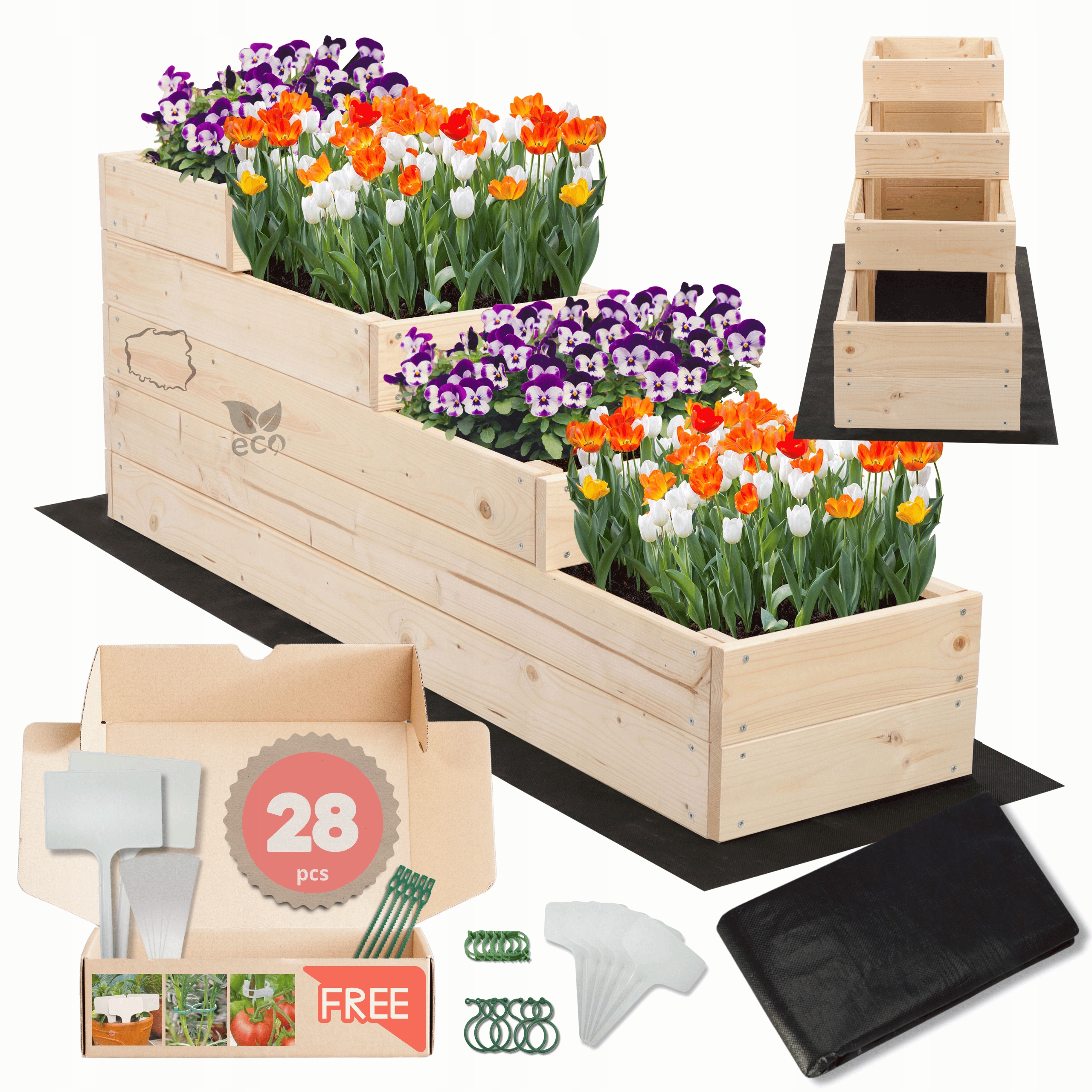 Vyvýšený záhon zeleninová zahrada dřevěný patrový květináč 45x30x120 eko