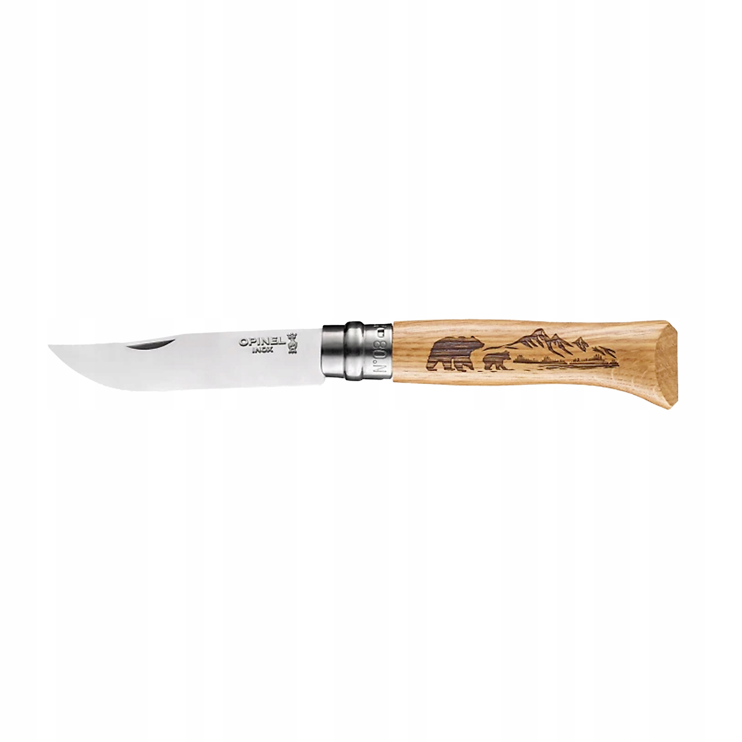 Nóż składany Opinel 8 inox dąb seria Animal niedźwiedź