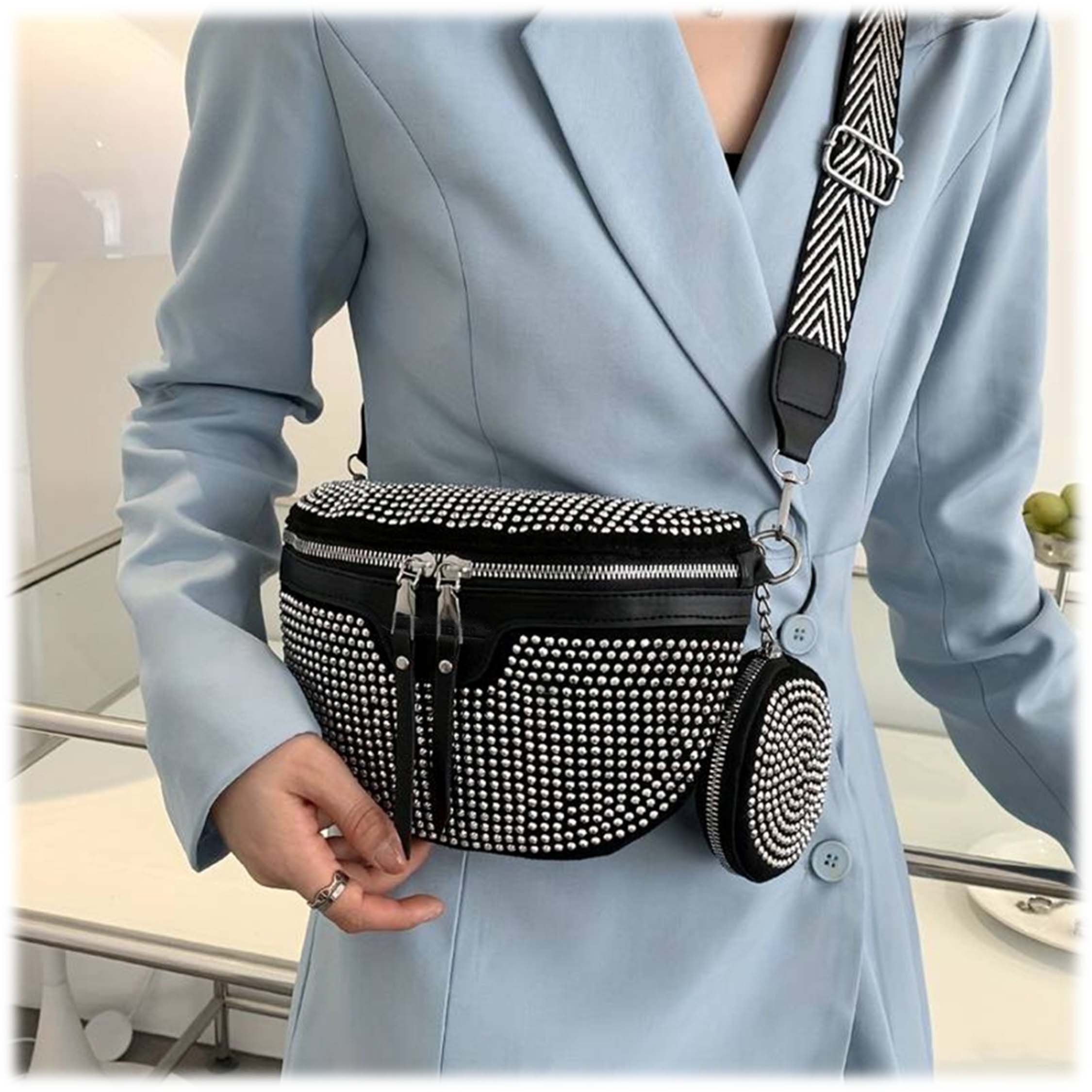 DAMSKA SASZETKA NERKA BAG NA RAMIĘ Z PORTFELIKIEM TOREBKA CROSSBODY CEKINY Typ nerka