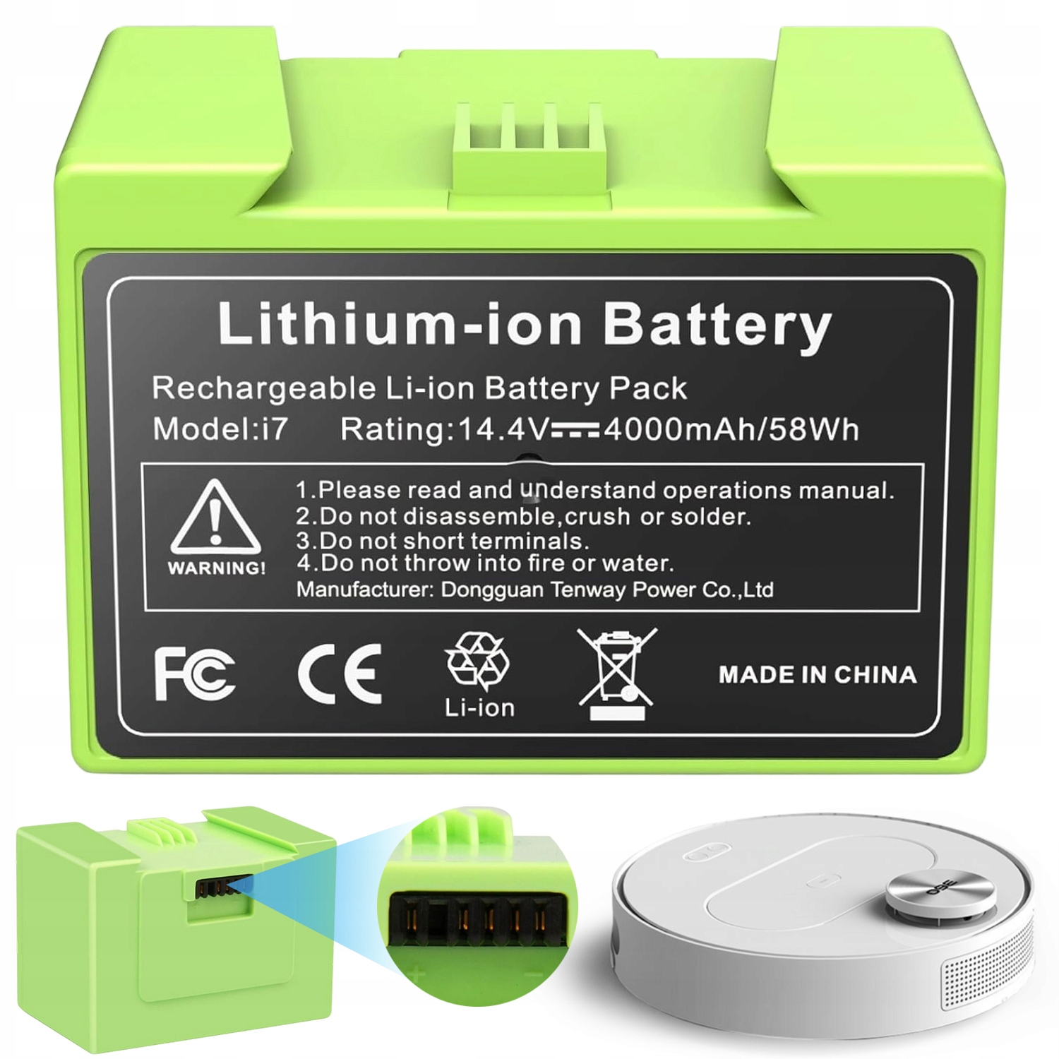 Lithium-iontová Baterie 14,4 V 4000 mAh Pro Vysavač iRobot Roomba i7+/i3+