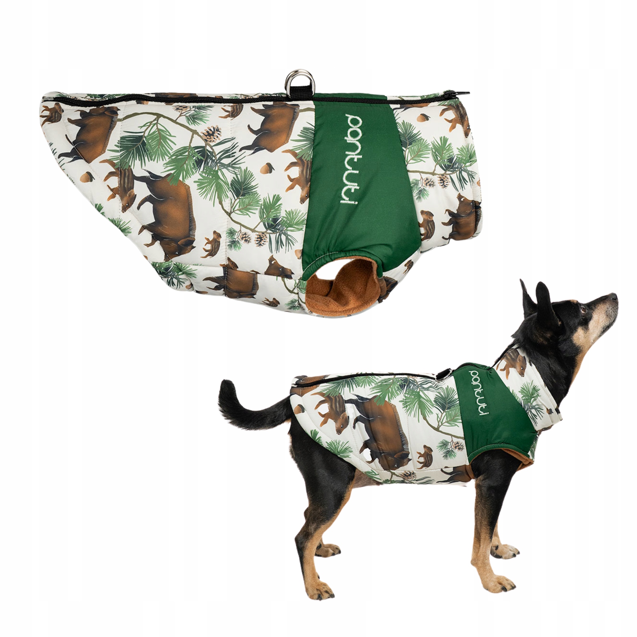 Levně Bunda pro psa se zapínáním na zádech s lesním motivem Divočák 3XL