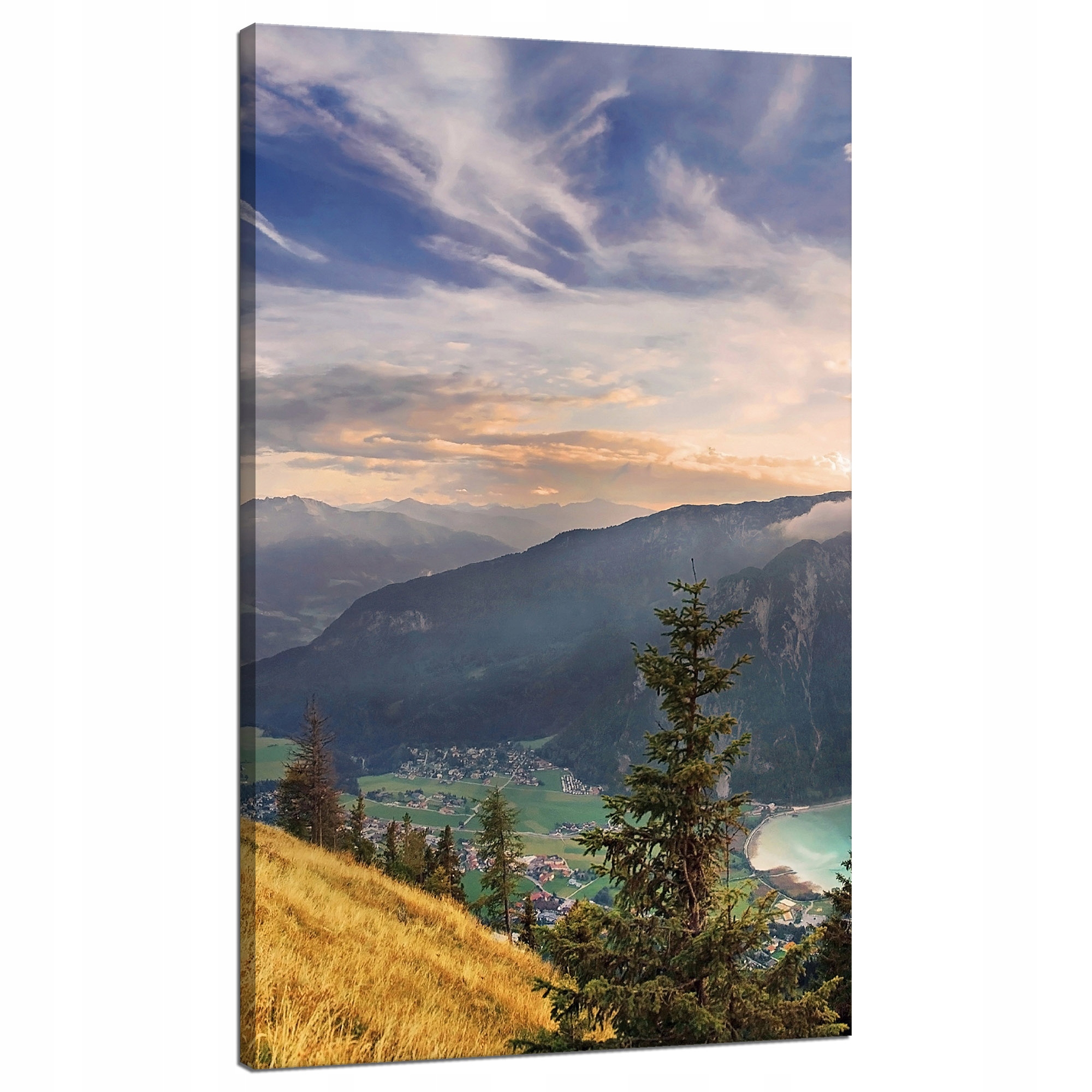 Obraz na plátně Slunce nad horami Mraky Vesnice 70x120 cm