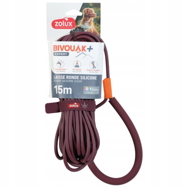 Zolux Bivouak smycz okrągła silikonowa 15m czerwona