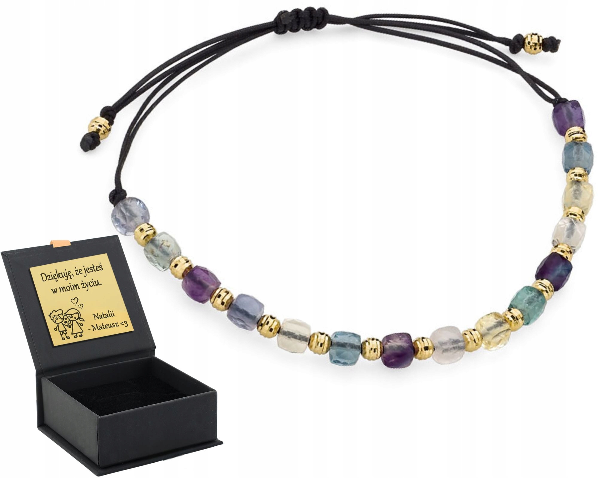 Šňůrkový Náramek Kámen Fluorit A Diamantové Kuličky Stříbro 925