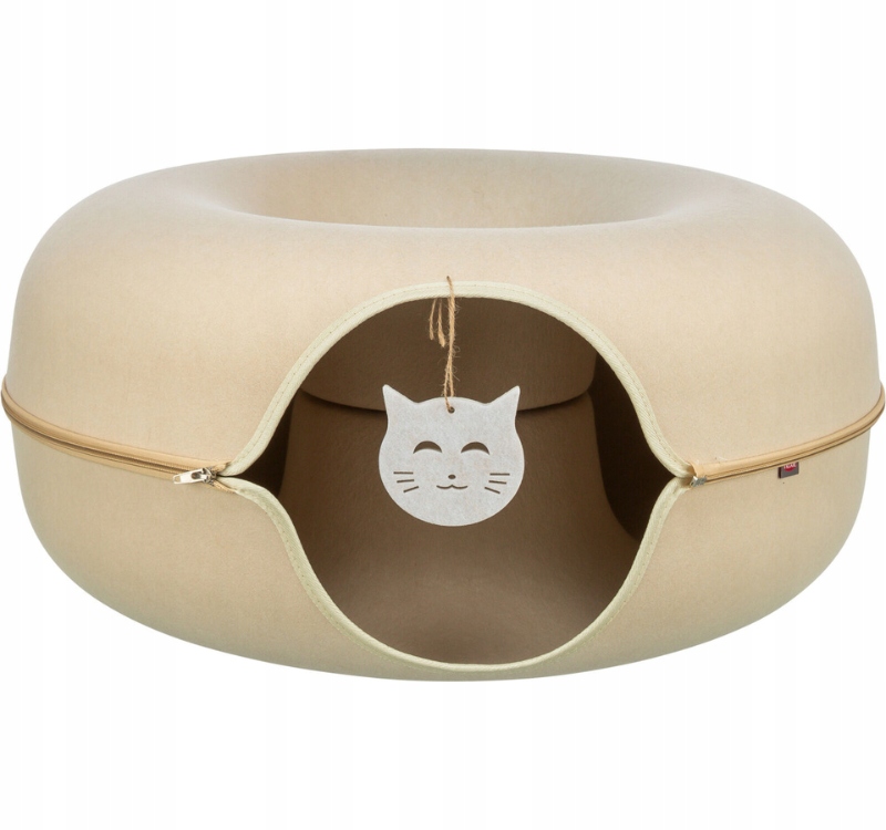 Trixie Donut Pelíšek kobliha budka tunel hračka kočka plstěná béžová 60 cm