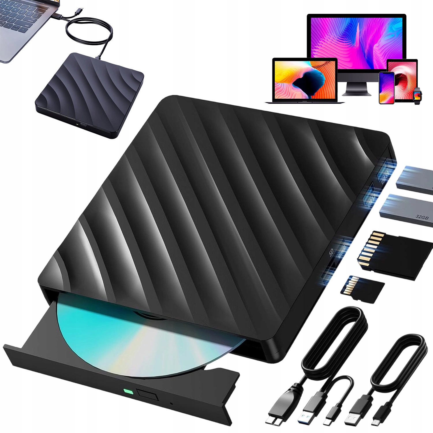 Zewnętrzny Napęd Blu-ray DVD Usb 3.0 Bd-r Windows XP/7/8/10/11 Mac Os 5W1