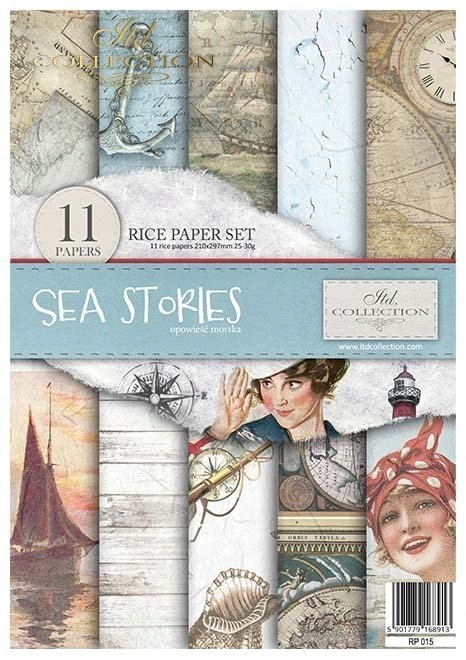 Sada 11 rýžových papírů A4 na decoupage RP015 Sea Stories