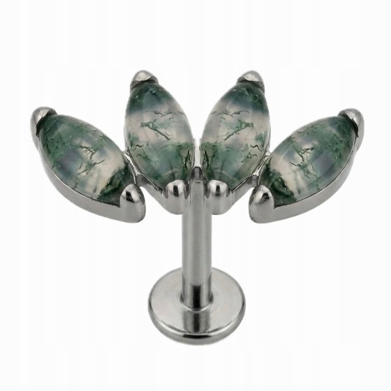 Titanový stříbrný Labret Cluster markýzy s mšicovým achátem 1,2/6 mm Astm F136