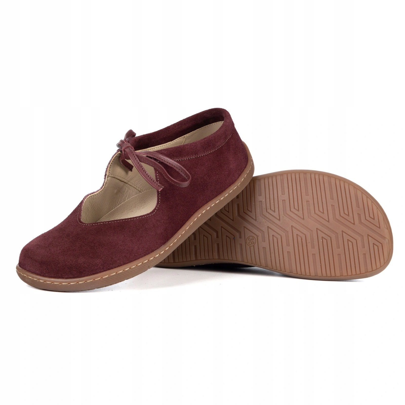 Kožené barefoot boty Olivier Classic Lace 1317 bordový velur 37