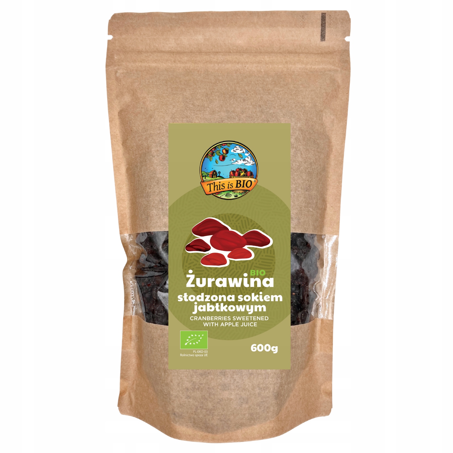 Brusinky Bio Slazená Jablečným Džusem 600 g This is Bio