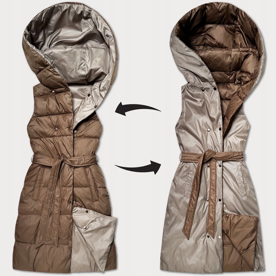 Prošívaná Vesta 2V1 6016 Hnědá-béžová S (36)