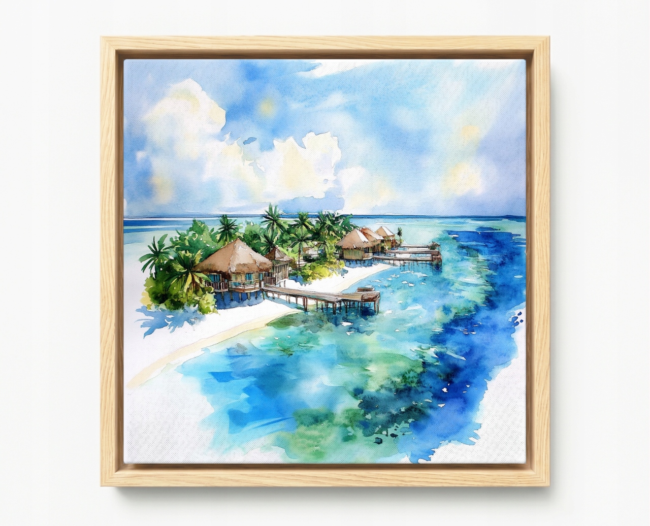Obraz Rám Americký Box Exotický Ostrov Oceán Chatky Palmy Maledivy 40x40