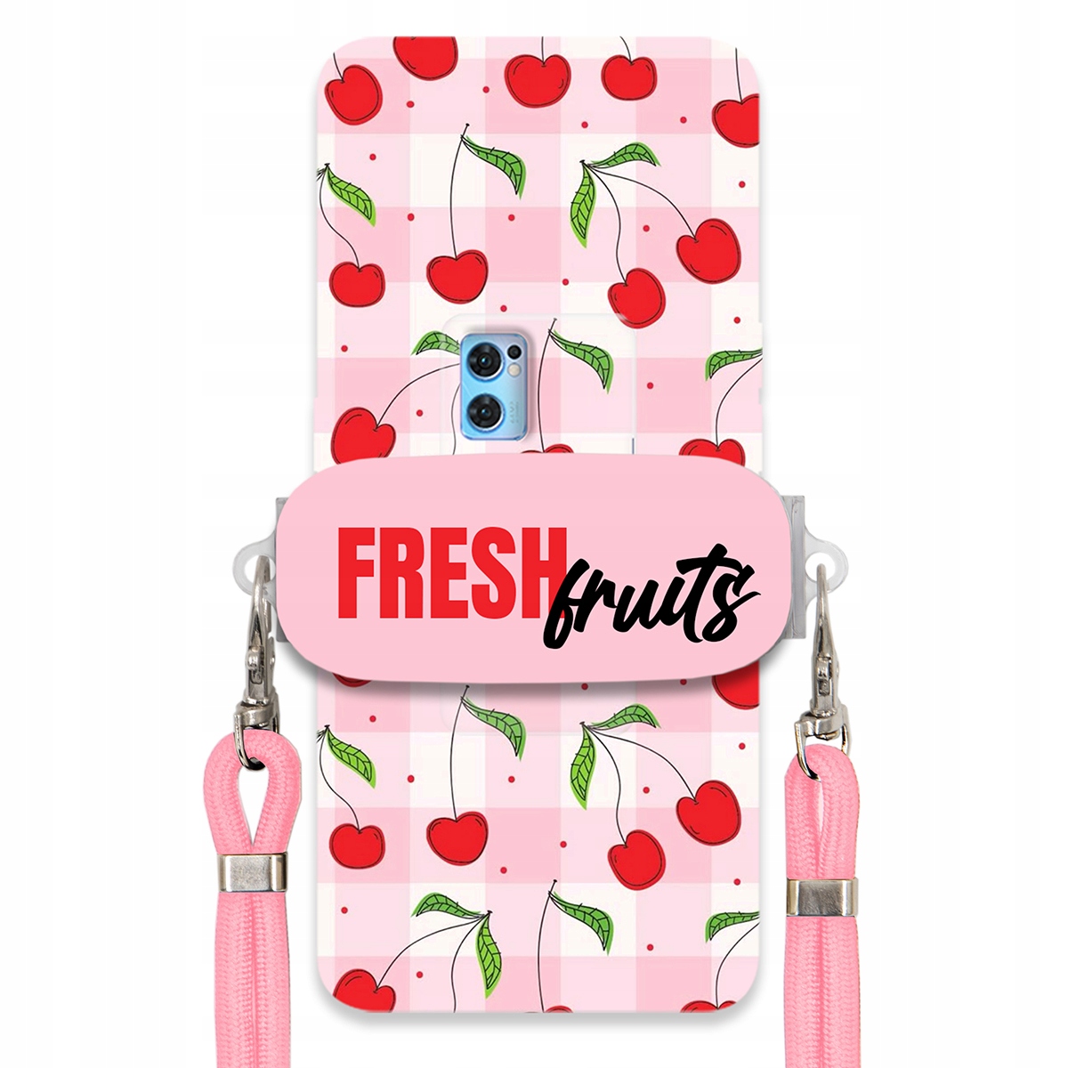 Pouzdro pro Oppo Reno 7 Pro Case Držák Šňůra Růžová Fresh Fruits Mřížka