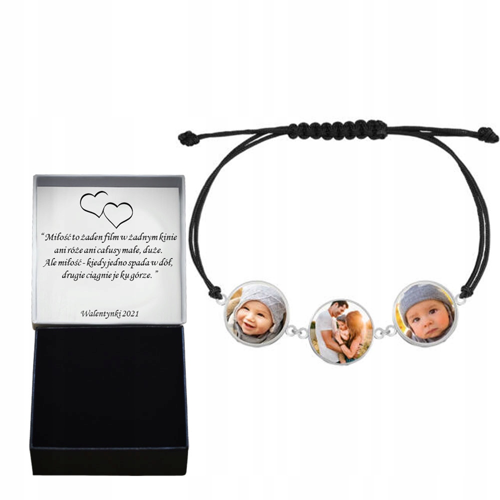 Stříbrný náramek s fotografiemi Personalizace 925 Gravírování Dedikace Bonus