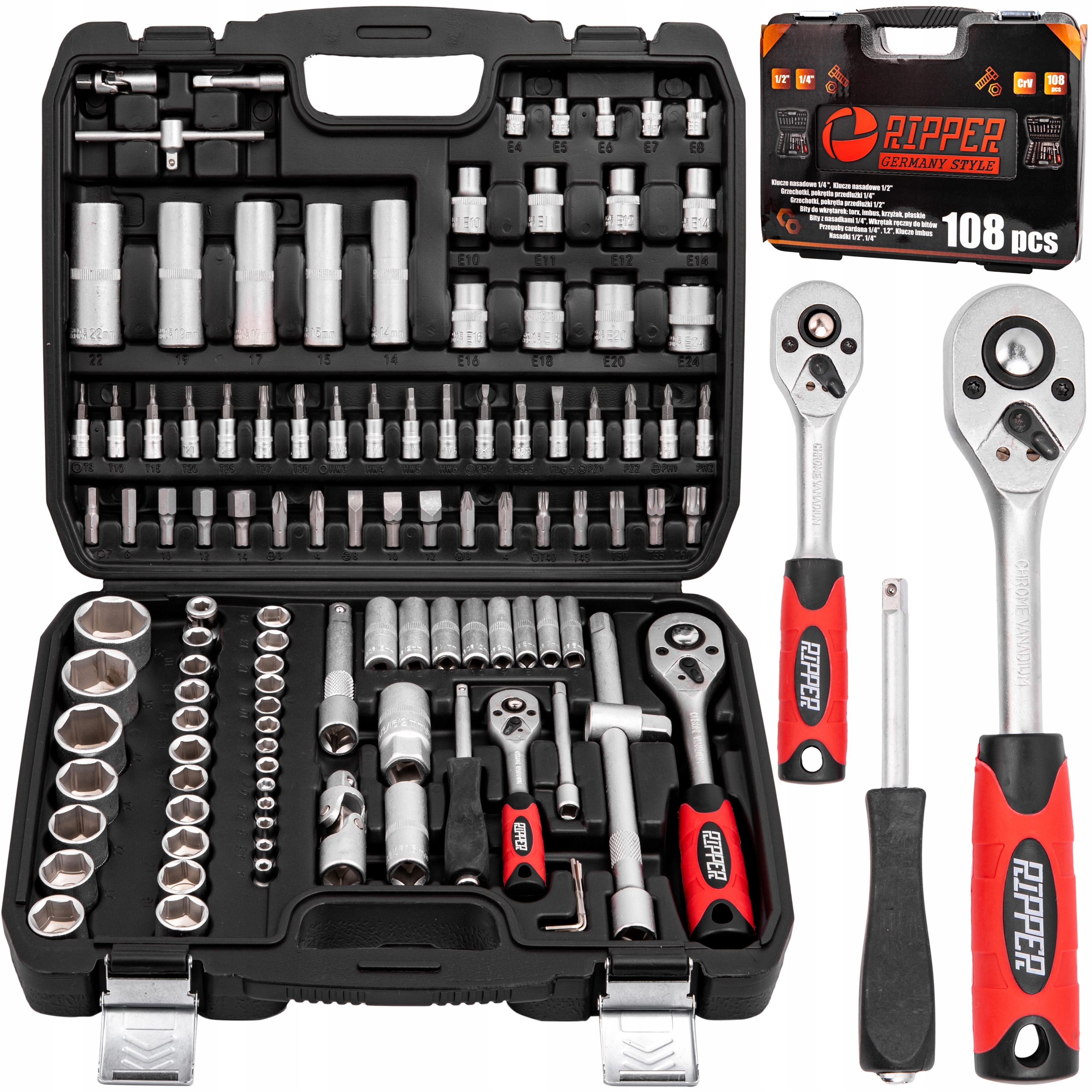 ZESTAW KLUCZY NASADOWYCH KLUCZE NASADOWE TORX 108