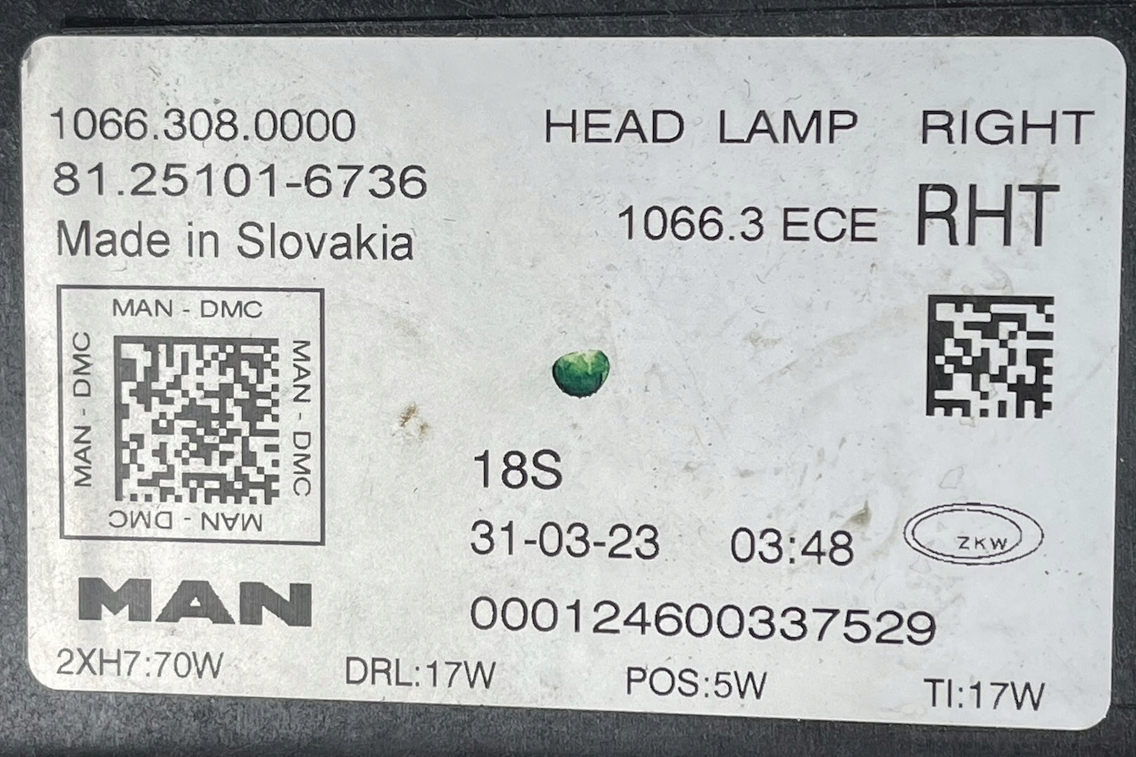 control unit module LED JEZ lights right MAN TGX H7 81.25101-6736