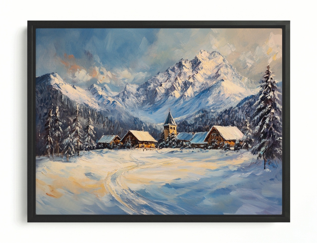 Obraz Rám American Box Pohľad Na Horu Tatry Obec Domy Osada Zima Sneh 80x60