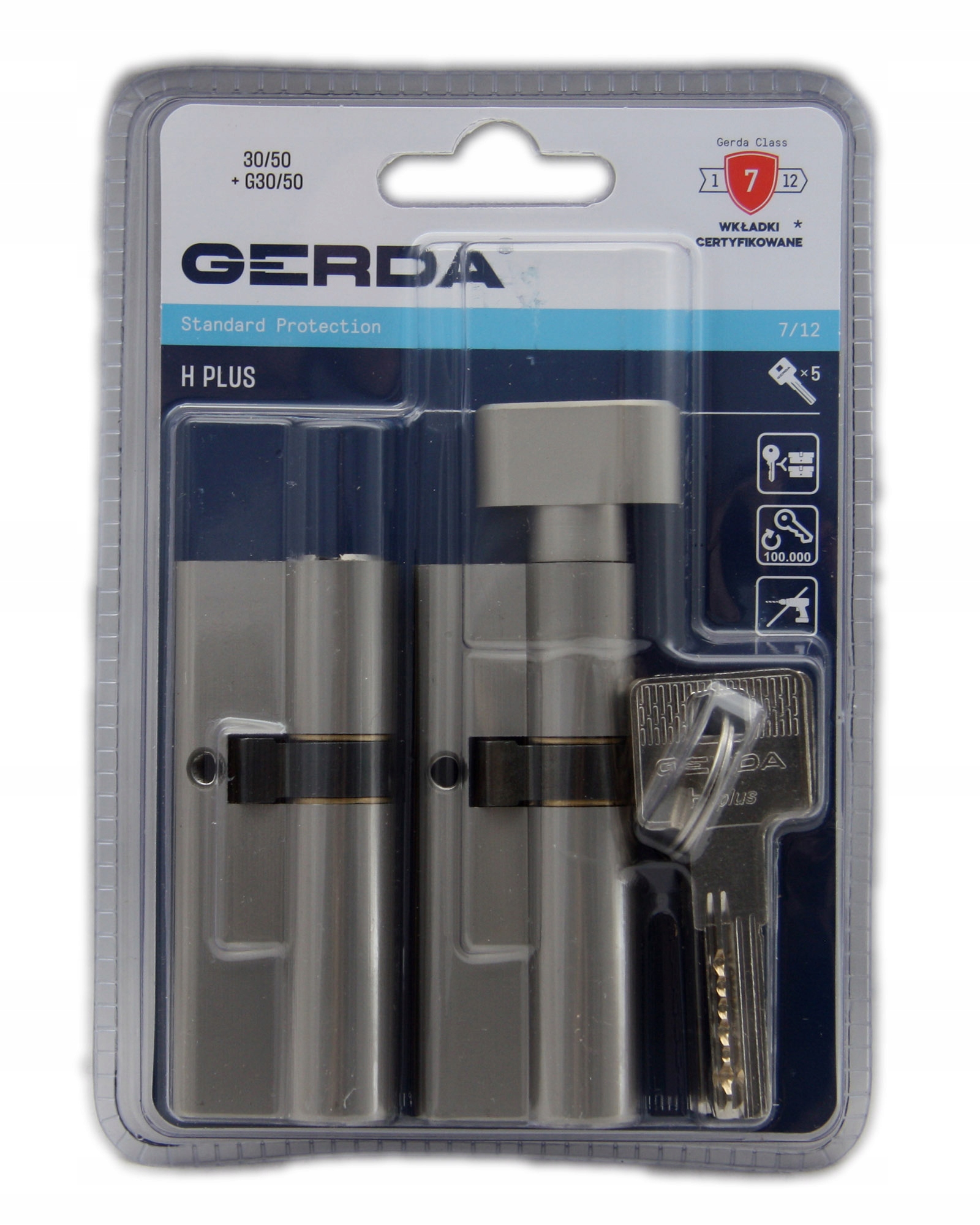 Komplet wkładek na jeden klucz 30/50 30G/50 nikiel Gerda H plus