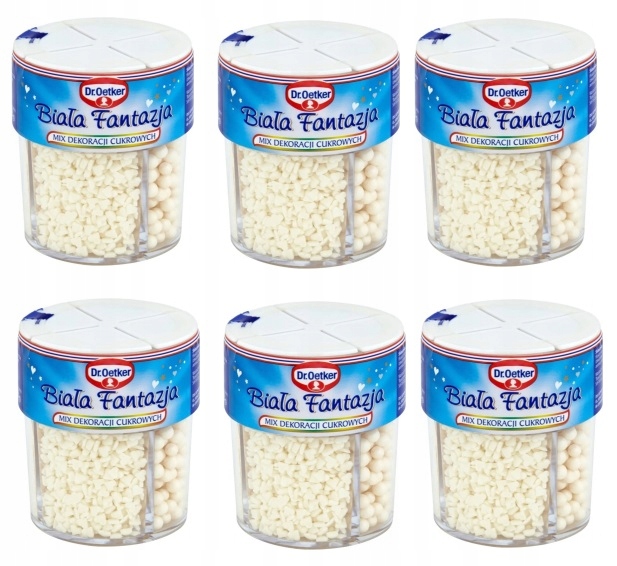 6x 73g Dr. Oetker dekoracja do ciasta biała fantazja Karton