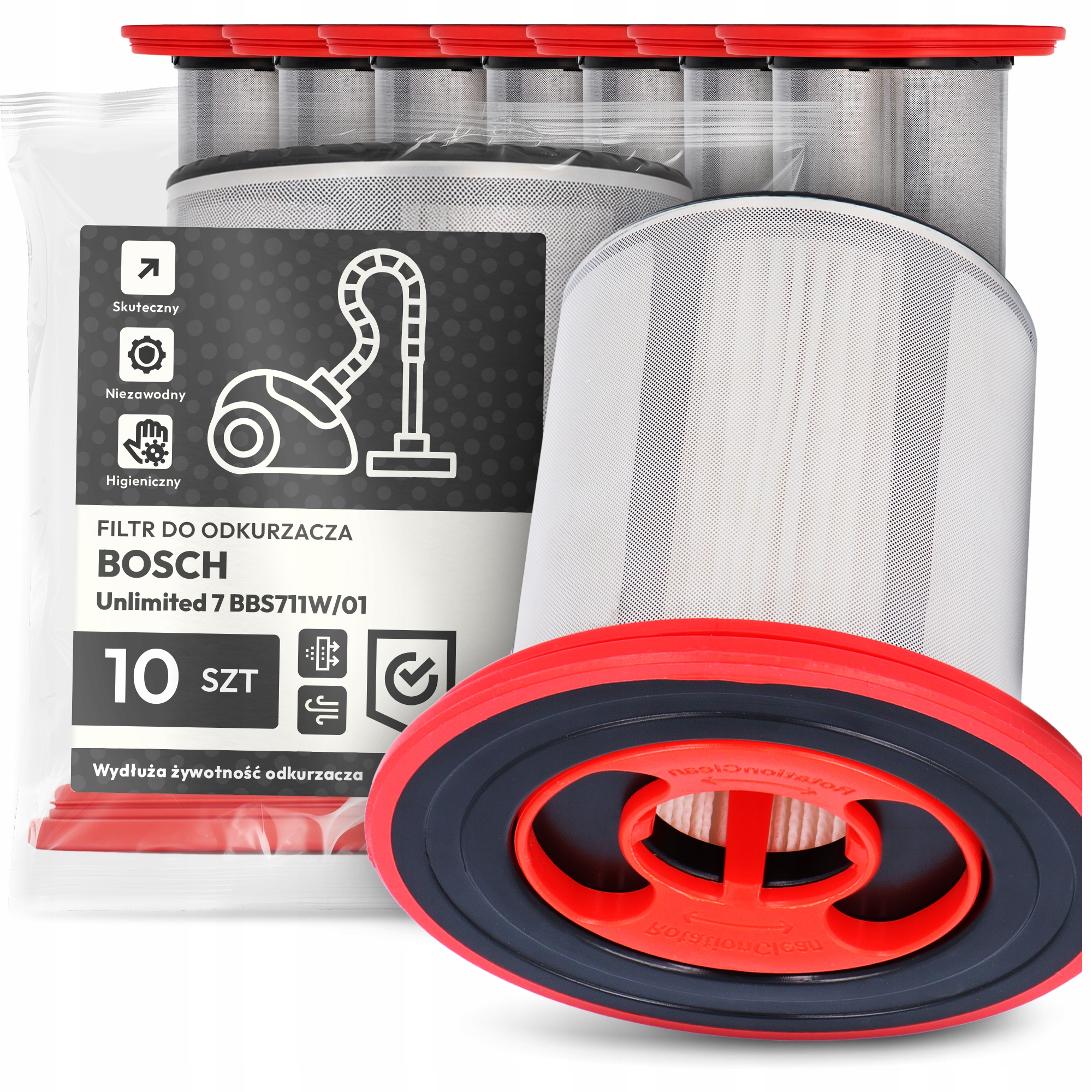 10x Vzduchový Filtr pro Vysavač Bosch Unlimited 7 BBS711W/01 Hepa Em-w
