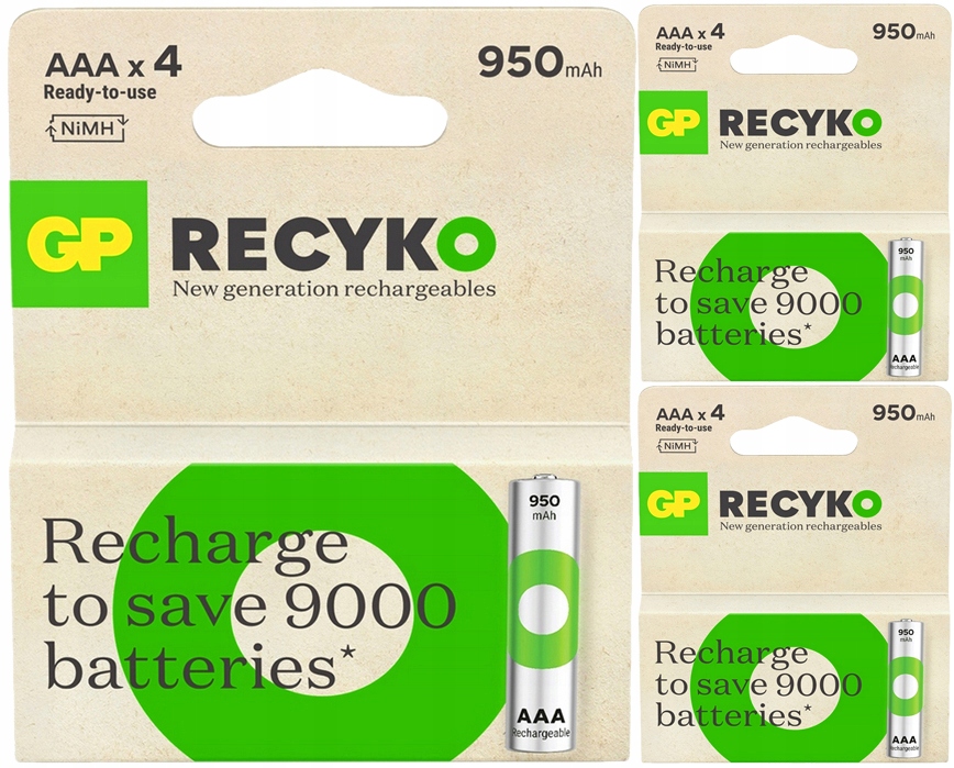 12 x Aku Baterie Gp ReCyko 950 mAh 1,2 V Aaa R3 NiMH