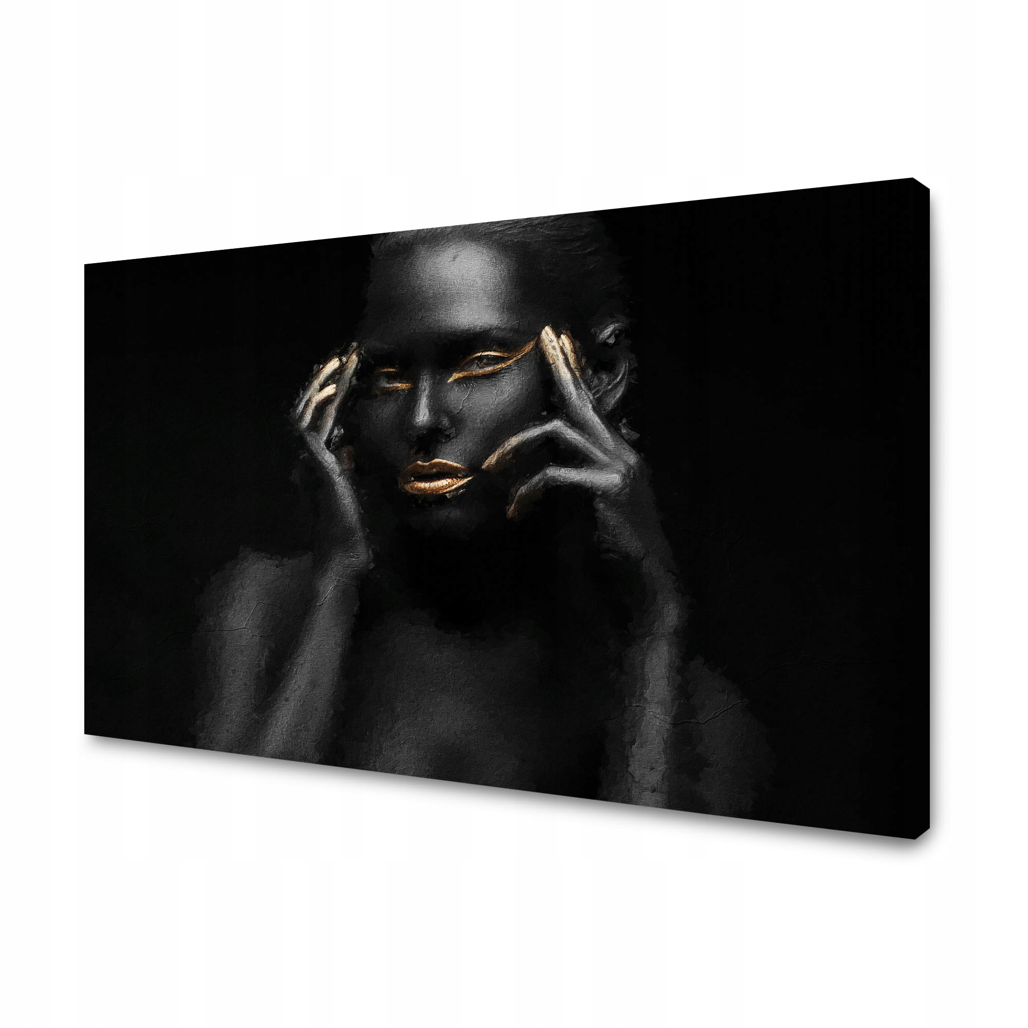 Obraz na plátně Černá žena Zlaté rty a oči 120x70 cm