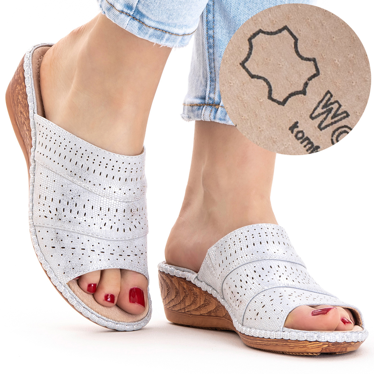 Nazouváky na podpatku casual vč. Kůže lehké úhledné stabilní Wojtyłko 40