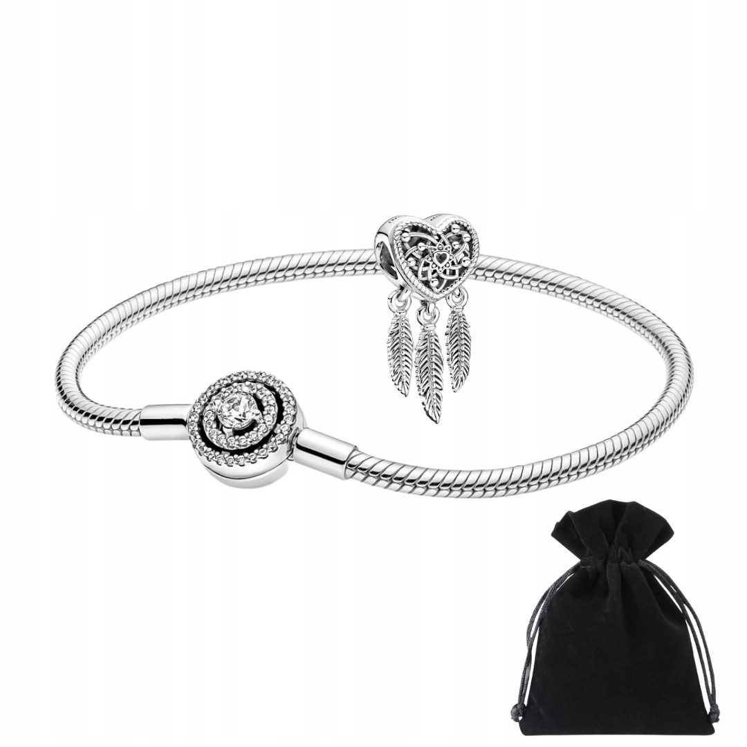 CHARMS ZAWIESZKA ŁAPACZ SNÓW SERCE + WORECZEK Kamień Cyrkonia