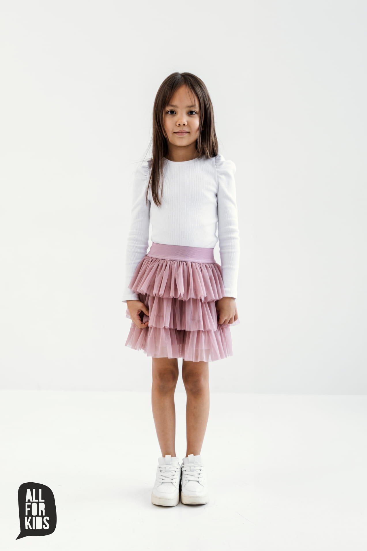 Biała bluzka z bufkami prążek All For Kids 116 122 EAN (GTIN) 5905923105991