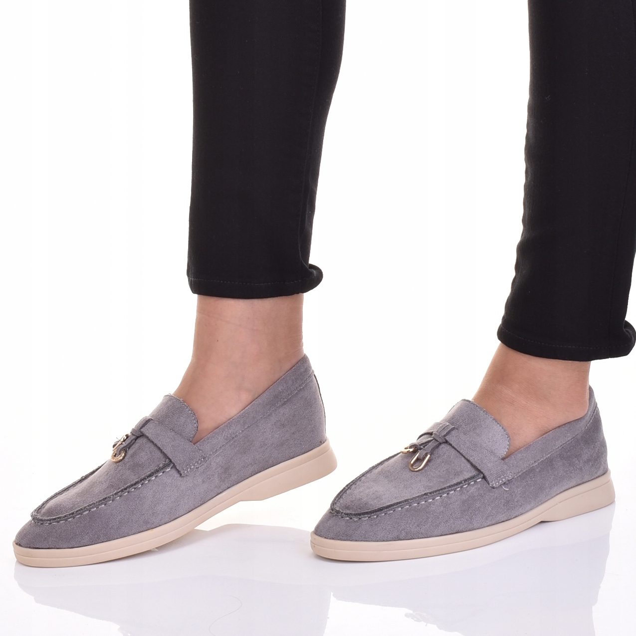 DAMSKIE KLASYCZNE MOKASYNY MATERIAŁOWE KOKARDKA BALERINKI Marka bez marki