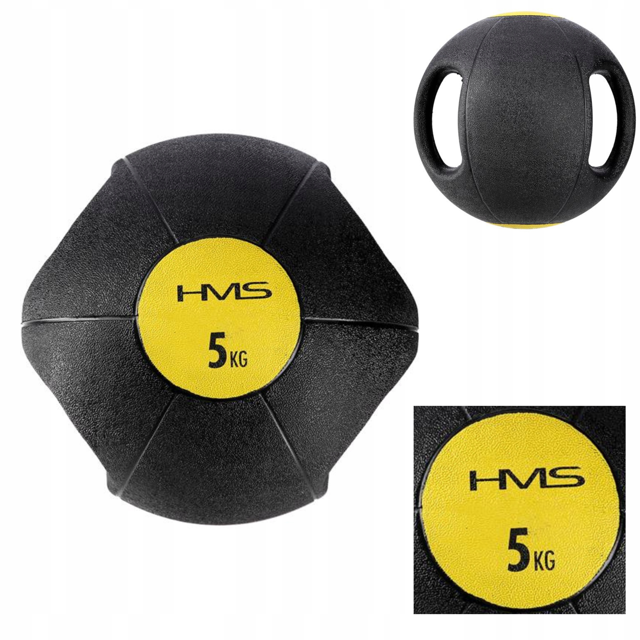 Crossfitové vybavení Lékařský míč 5KG Hms s gumovými úchyty, černá rukojeť
